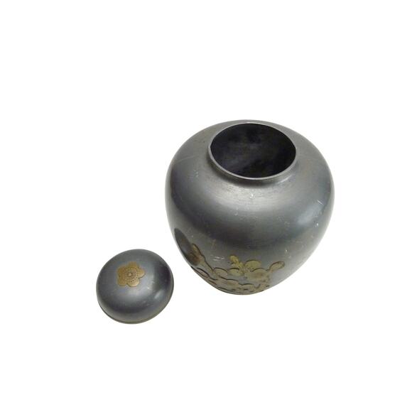 Vintage Pewter Brass Ginger Jar Cherry Blossoms - Picture 3 of 5
